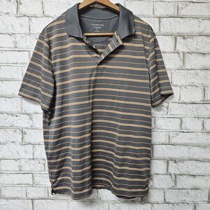 Croft & Barrow Men's Performance Golf Polo Shirt Size L Gray And Orange Striped
